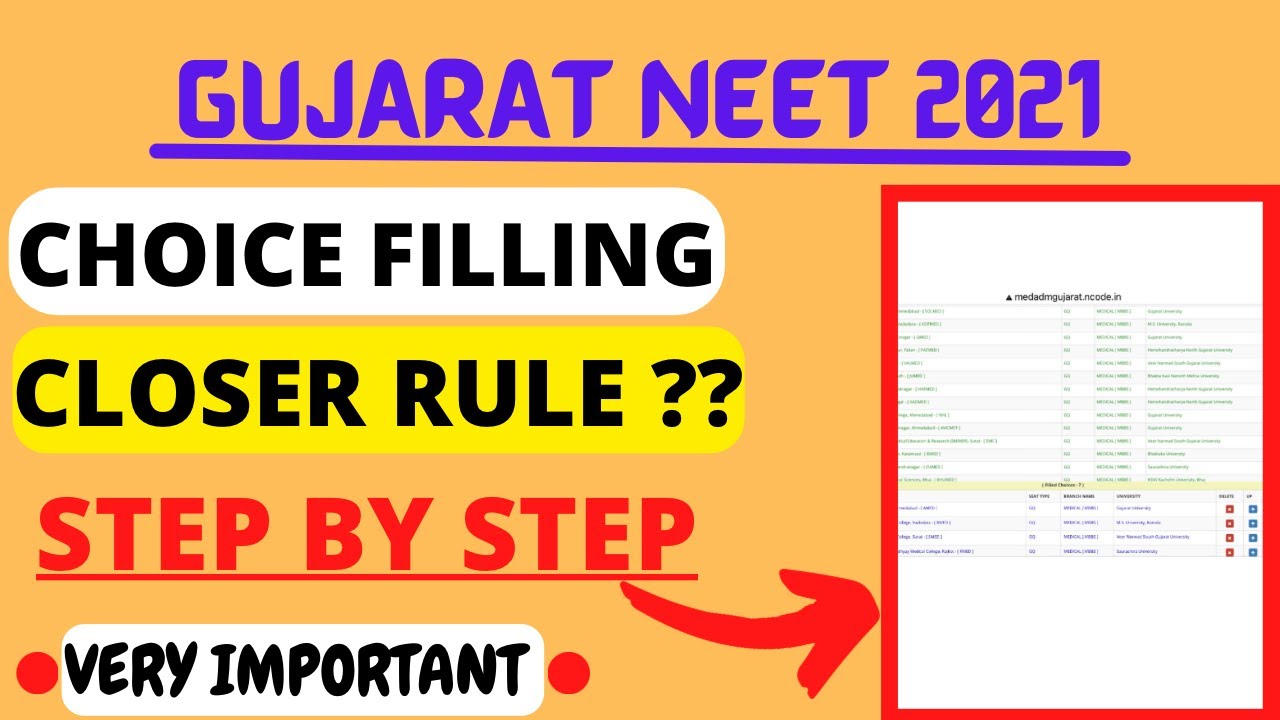 NEET 2021 !! GUJARAT STATE !! CHOICE FILLING STEP BY STEP ||CLOSER RULE ||