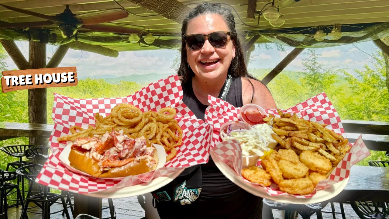 EATING LOBSTER ROLLS IN A "TREE HOUSE" IN THE NH WHITE MOUNTAINS AT THE LITTLE RED SCHOOL HOUSE