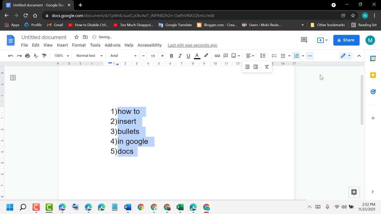 how to add numbered list in google docs