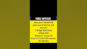 Intel core i3 3rd Gen full set CPU1*8-8gb DDR3 Ram500gb HDDWindows 10 pro OSAcer 21.5 inch