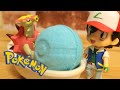 Pokemon!「Ash presents Turtonator with a bath ball 」