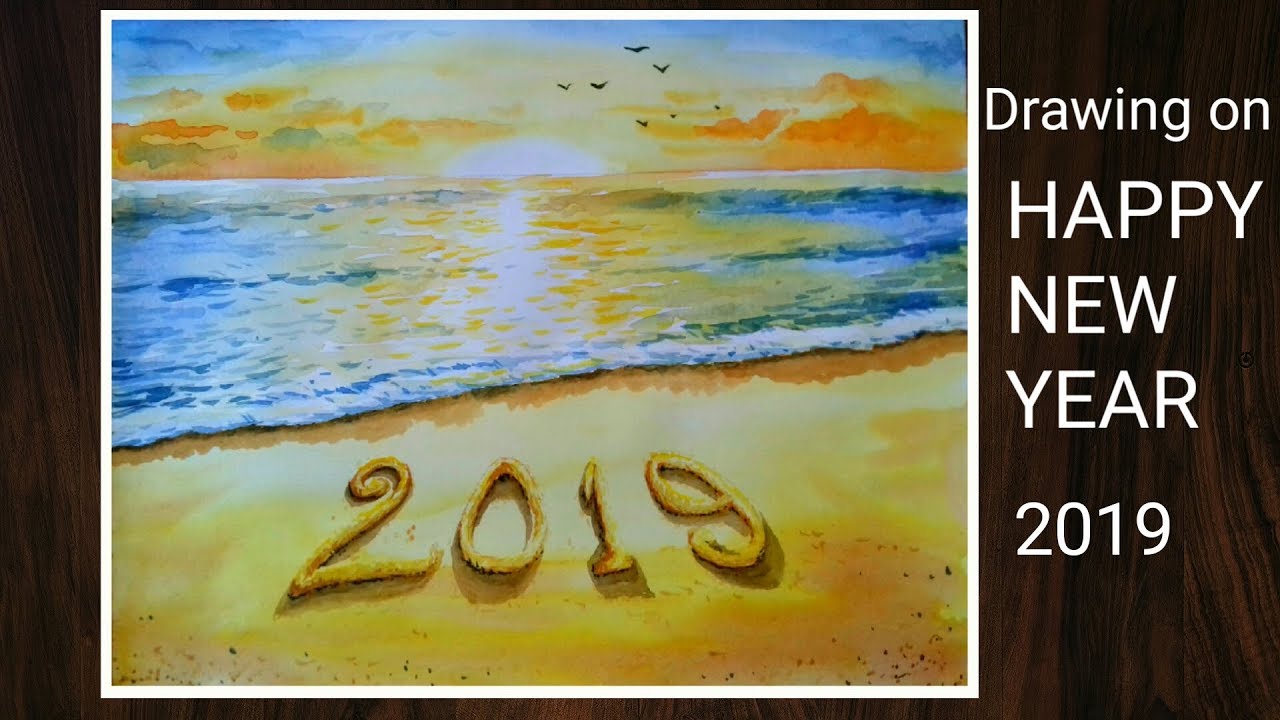 HAPPY NEW YEAR DRAWING||2019 3D DRAWING BY WATER COLOR