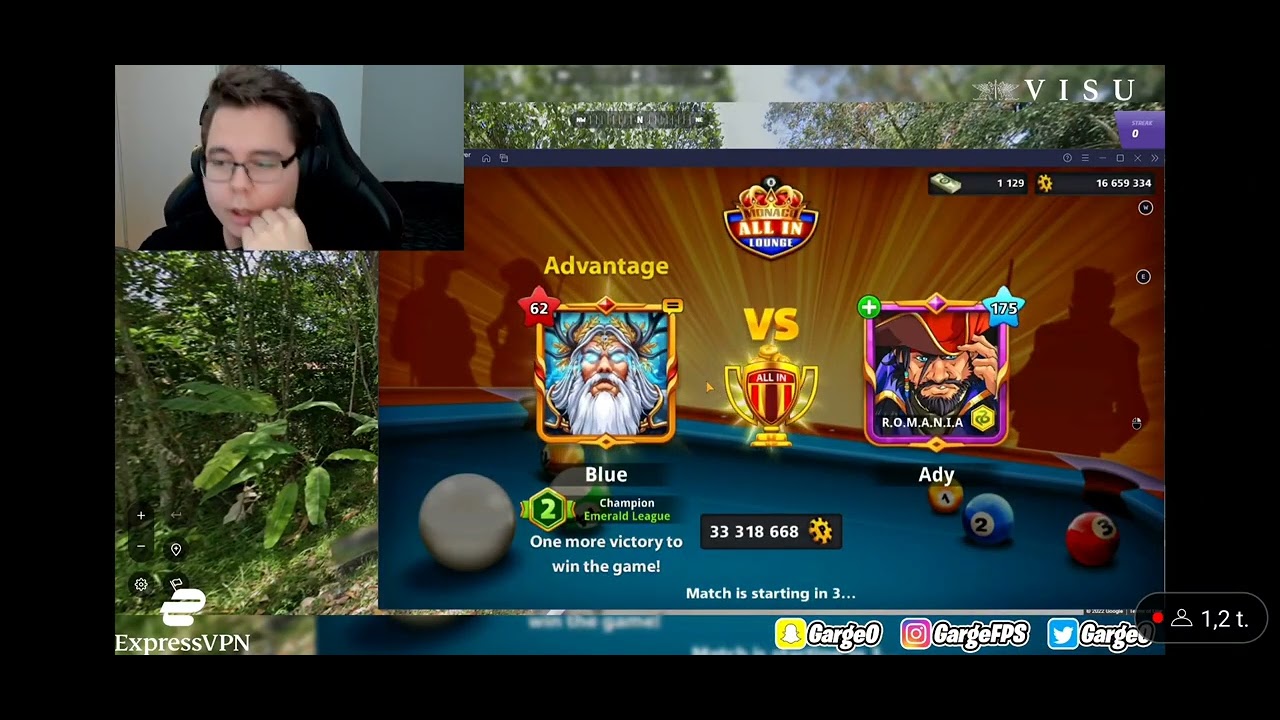 GARGE PELAA ELÄMÄNSÄ KOVIMMAN 8Ball Pool matsin (pakko katsoa)