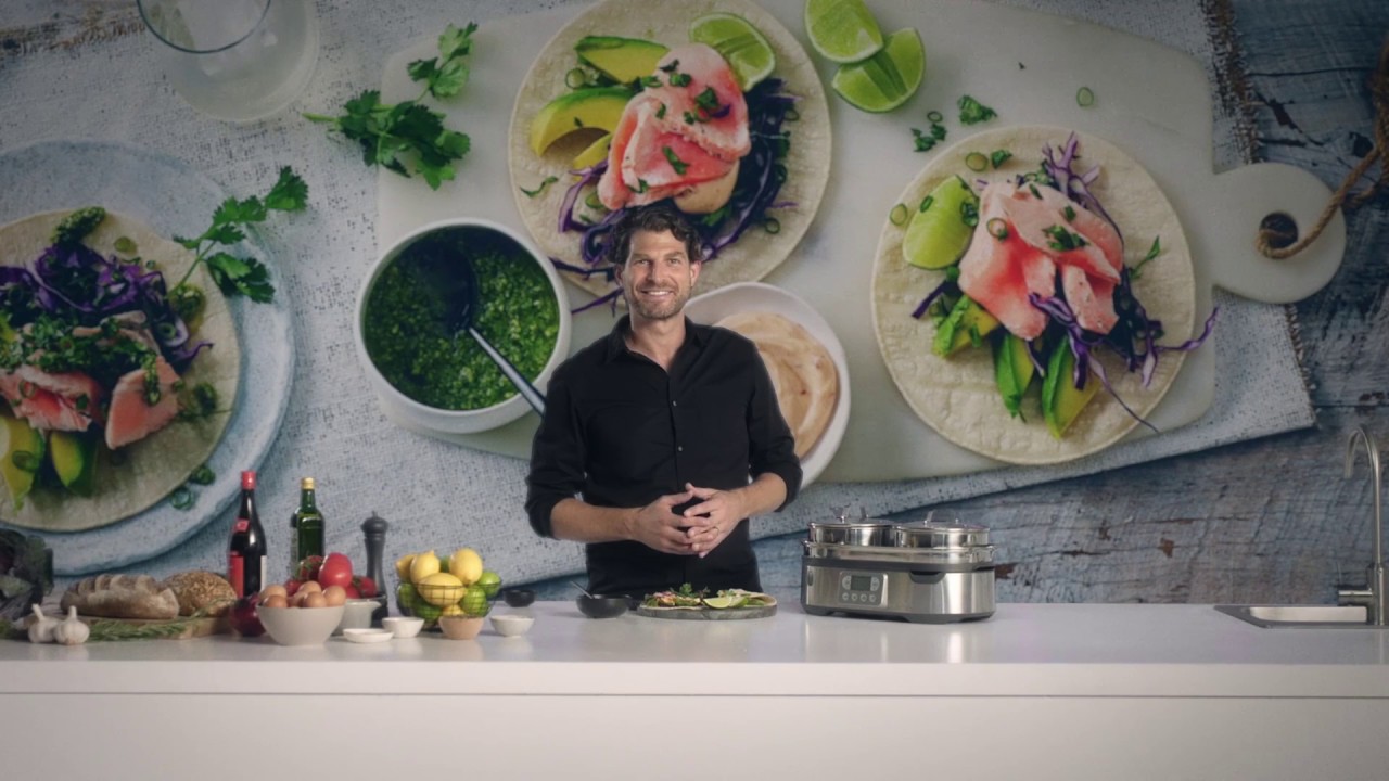 Breville Steam Zone™ Steamed Salmon Tacos with Spicy Green Sauce