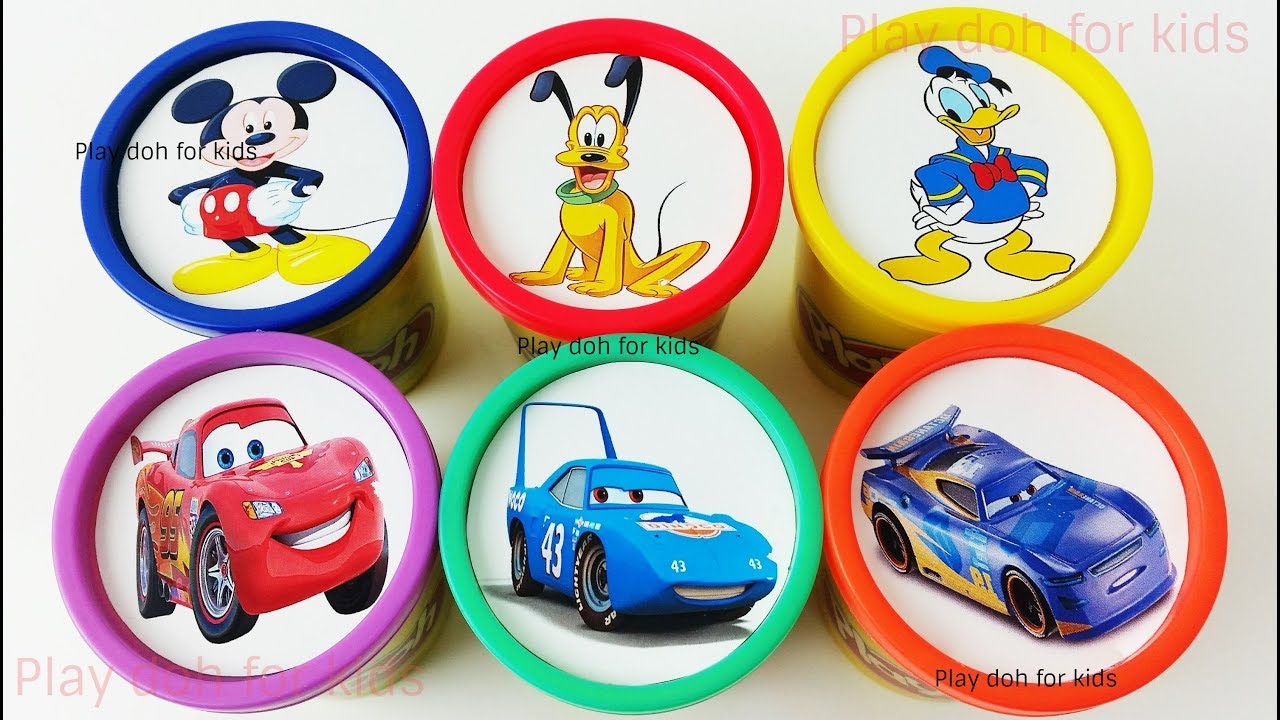 Play Doh Cups Stacking Toys Cars 3 Mcqueen Dinoco Daniel Swervez Mickey