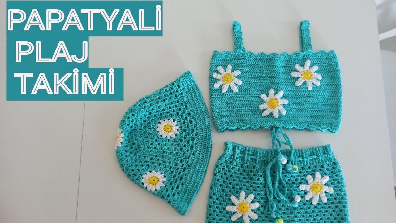 ANNE KIZ KOMBİN PAPATYALI PLAJ TAKIMI #annekızörgü #plajeteği #bebekörgü