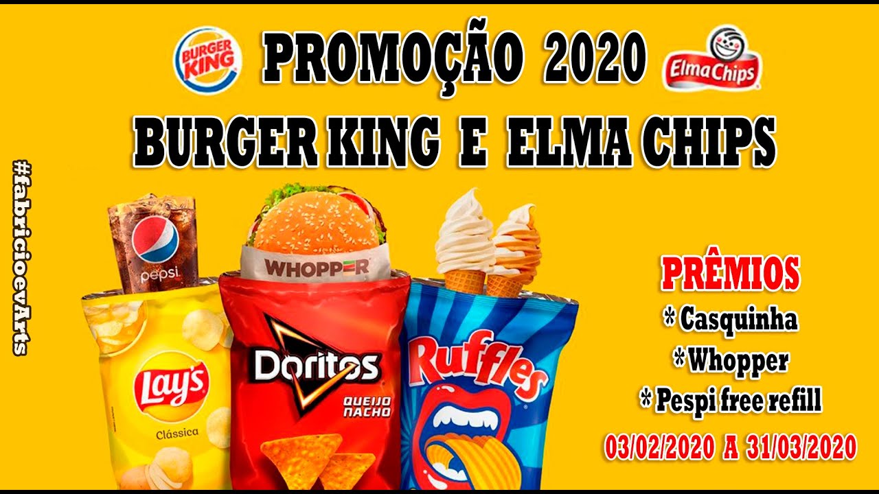 Localizar código promocional PROMOÇÃO BURGER KING E ELMA CHIPS 2020
