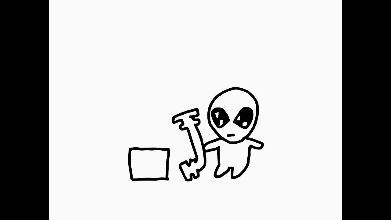 animation of young green martian playing with pvc pipes