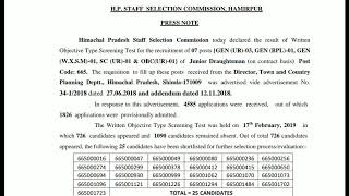 HPSSSB HAMIRPUR Junior Draftsman Post code 665 Written Test Result