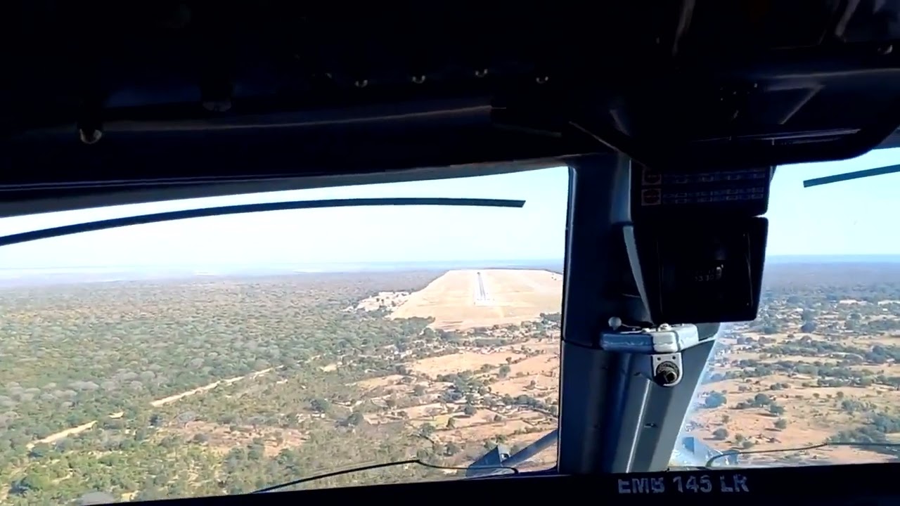 Cockpit Views: Air Zimbabwe ERJ145 Landing at Victoria falls Airport