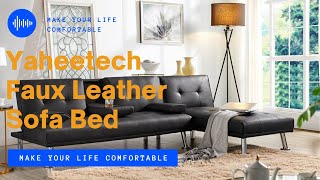 Yaheetech Faux Leather Convertible Sofa Bed w/ Drop-Down Table #sofabed