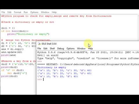 Python program to check for empty ,merge and remove key from Dictionaries
