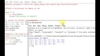 Python program to check for empty ,merge and remove key from Dictionaries