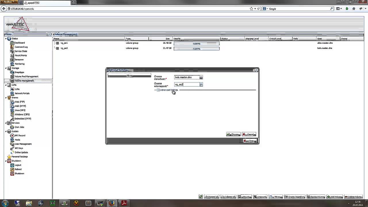 openATTIC 1.x - Create a mirrored volume