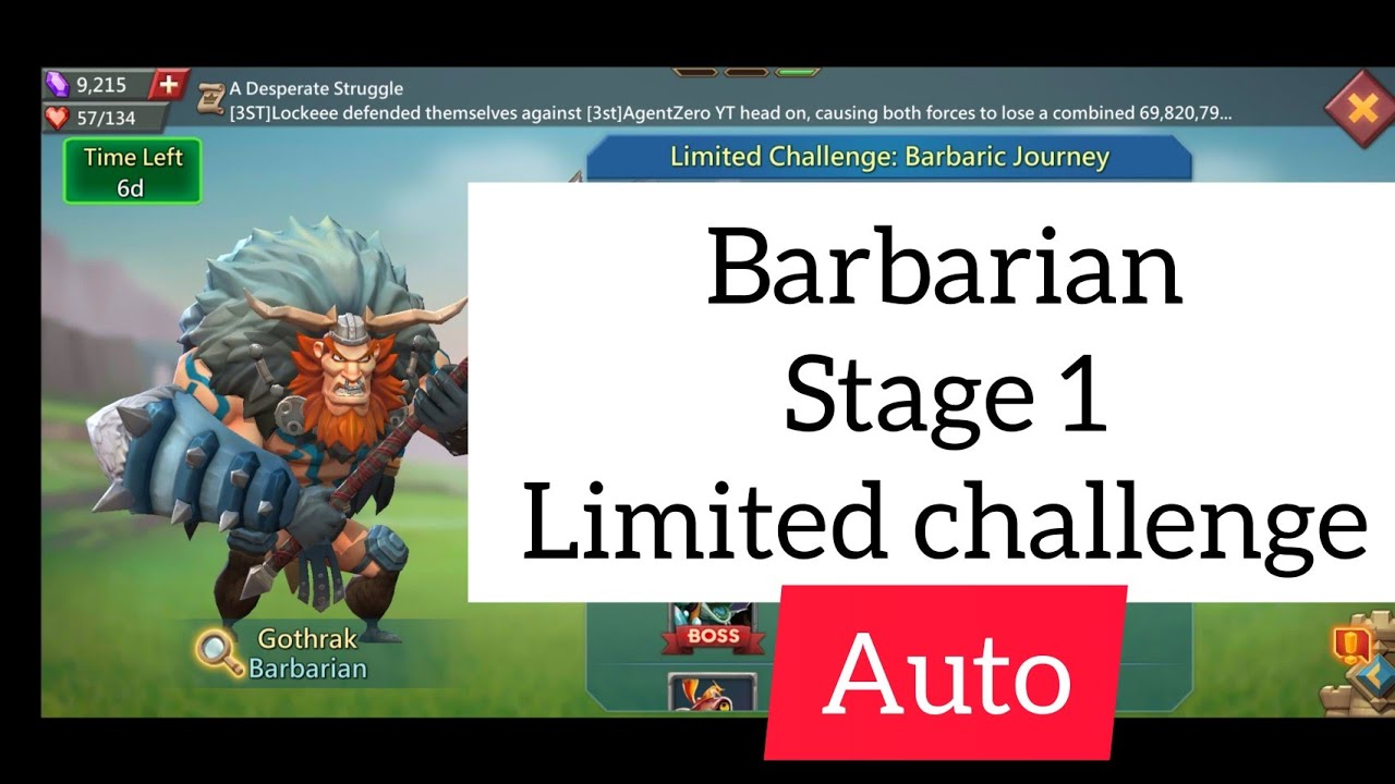 Barbarian Stage 1 Auto | Gothrak | Limited Challenge | Lords Mobile