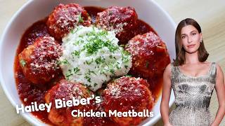 Hailey Bieber's Viral Chicken Meatballs with Tomato Sauce & Cottage Cheese Recipe