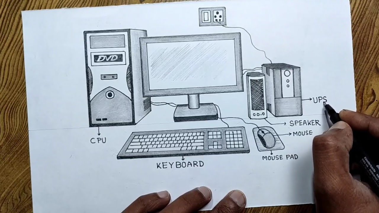 En team Reiziger helemaal Easy way to draw desktop computer set step by step - YouTube