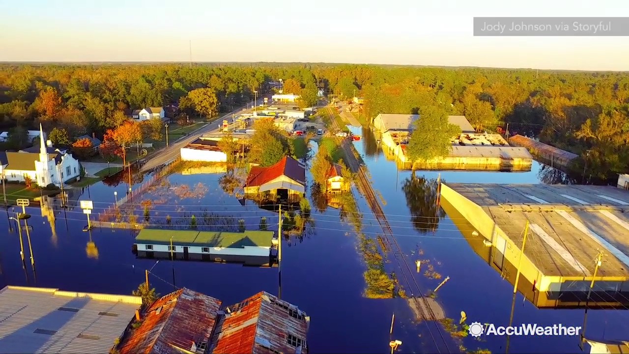 DRONE Floodwater covers much of Fair Bluff, North Carolina YouTube