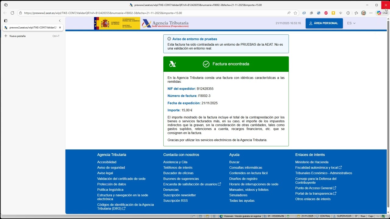 Uso de Verifactu en Visionwin Facturación y TPV