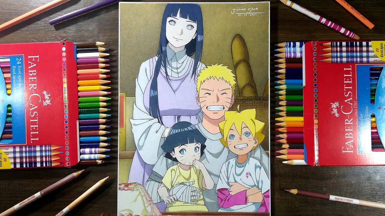 Speed drawing - Naruto, Hinata, Boruto, Himawari (Família Naruto) 