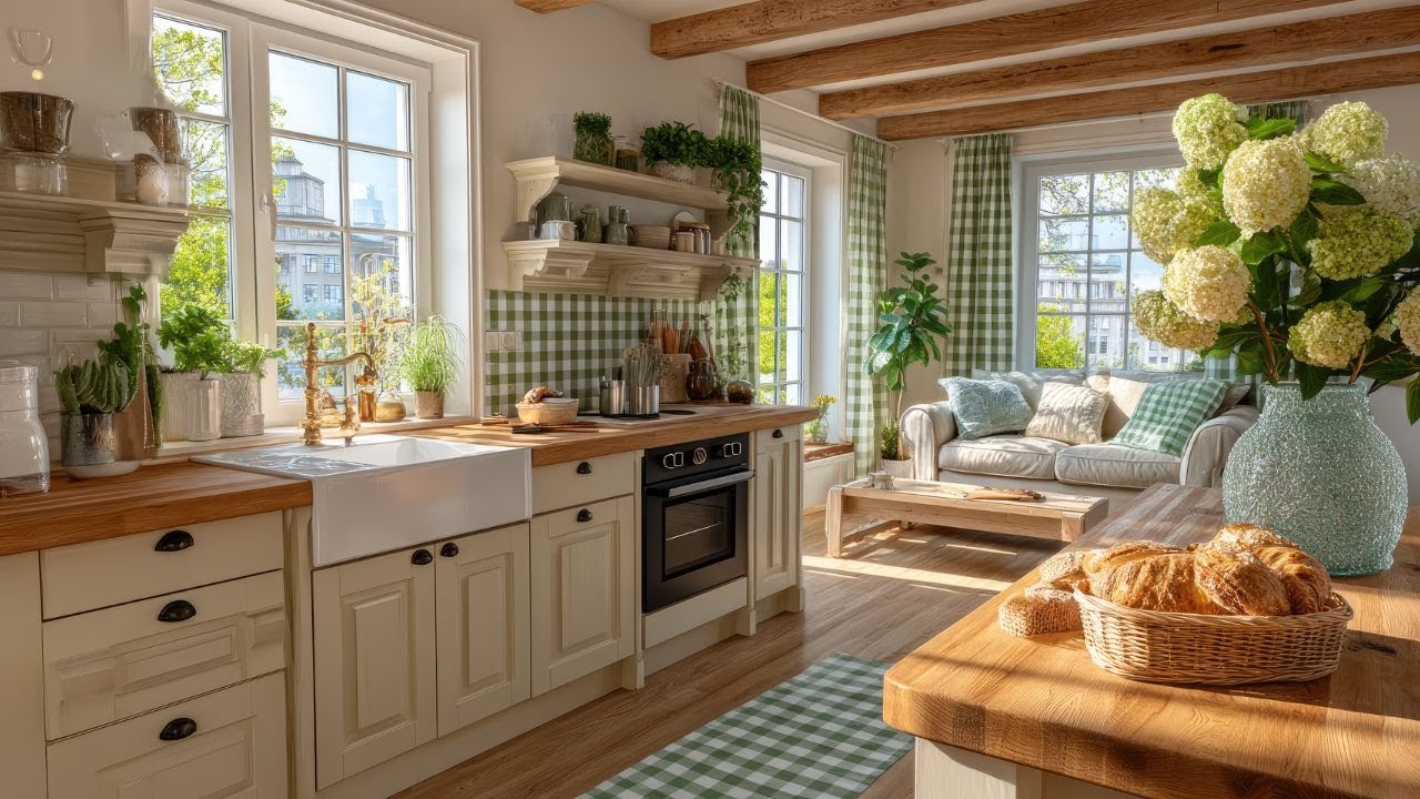 Green & White Gingham Farmhouse Kitchen Tour | Vintage Charm Meets Cozy Country Style