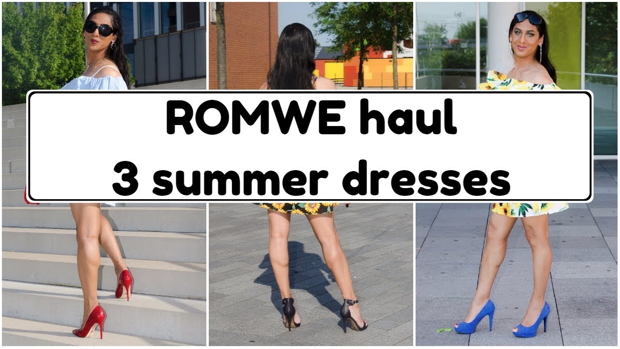 Crossdresser - Romwe haul -  3 dresses with high stiletto heels pumps