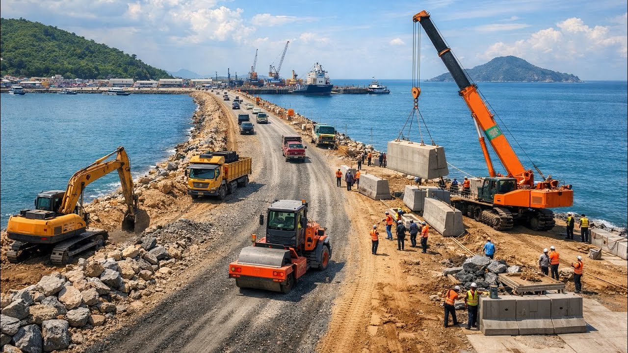 Không khí công trình Đường Vượt Biển Hà Tiên hôm nay nhộn nhịp 