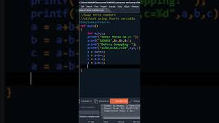 Swap or Interchange three Numbers without using fourth Variable–C Prog. Language - Example - #Shorts