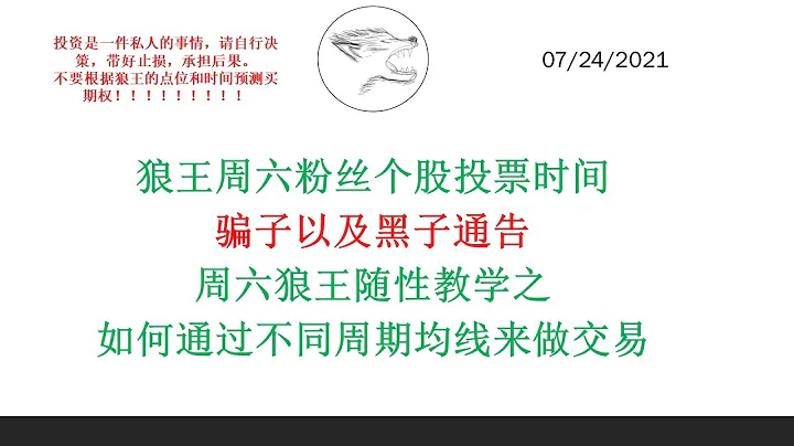 狼王周六粉絲個股投票時間 騙子以及黑子通告 周六狼王隨性美股教學之 如何通過不同周期均線來做交易 SPX IWM @AndyLeeSchool - 天天要聞