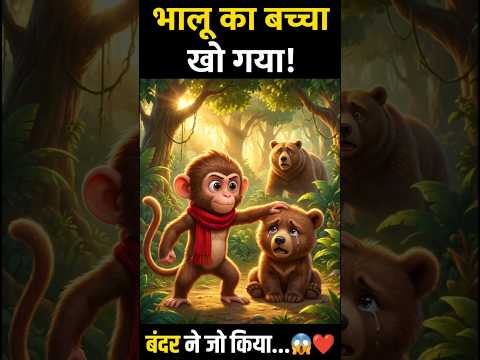 बंदर ने बचाई भालू के बच्चे की जान! 🐒 #viral #cartoon #reels #viralstory #tending #monkey