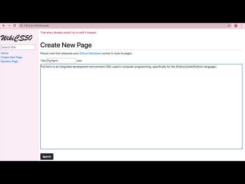 CS50's Web Programming with Python and JavaScript: Project 1: Wiki.