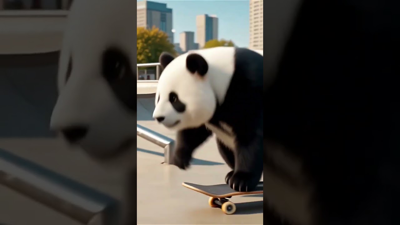 "Panda's got skills! 🐼🛹 Watch this pro shred the skate park!"