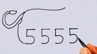 Draw Lion From 555 Number | Drawing Lion For beginners | Lion Drawing Sketch 