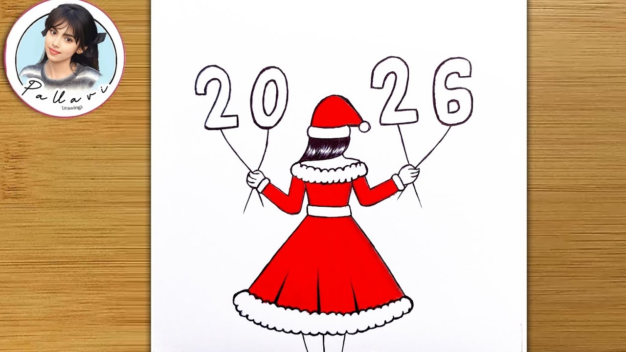 2026 New Year Drawing | Happy new year drawing for kids | christmas day easy drawing 
