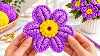 How to Crochet This Beautiful & Stunning Purple Flower 🌸 | Easy Step-by-Step Crochet Tutorial💜💛