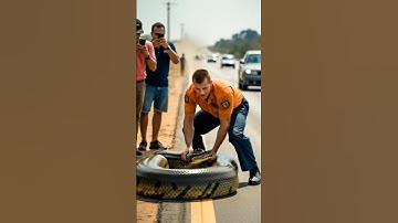 Man vs Giant Python A Real Life Battle on the Road! #shorts #asmr #ai #animals #python