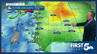 Breezy to gusty on Wednesday as temperatures continue to warm