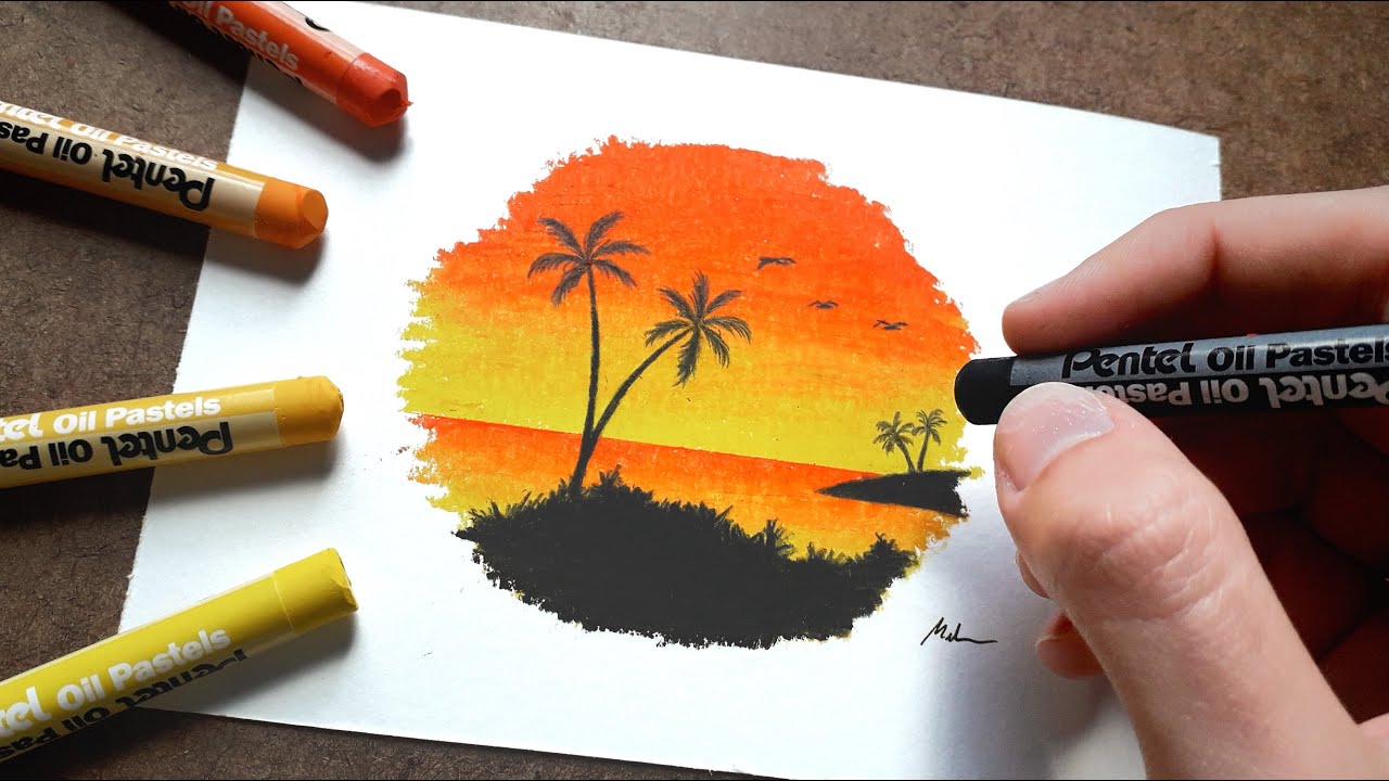Como DESENHAR uma PAISAGEM com GIZ PASTEL OLEOSO PENTEL – passo a passo e dicas