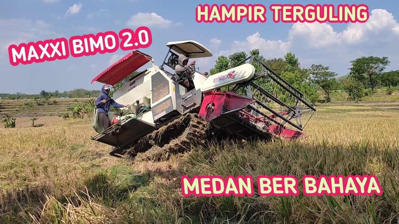 MESIN PANEN PADI KOMBI MAXXI BIMO 2.0 DI LAHAN LERENG