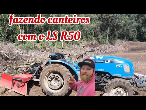 Making garden beds with the LS R50 tractor and Lavrale rotary tiller