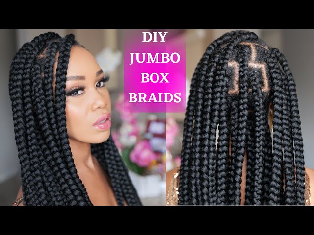 EASIEST JUMBO BOX BRAIDS PROTECTIVE STYLE On 4C Natural Hair, RUBBER BAND  METHOD TUTORIAL