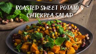 Roasted Sweet Potato & Chickpea Salad with Tahini Dressing by Niki Webster