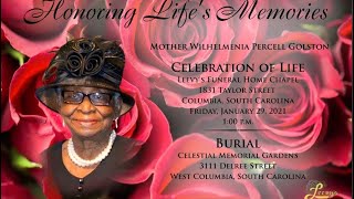 Mother Wilhelmina Percell Golston- January 29, 2021- Leevy's Funeral Home Livestream
