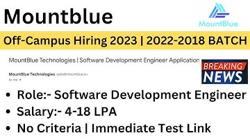 Mountblue Off-Campus Drive | 2023 | 2022-2018 |No Criteria Immediate Test Link |All Courses Eligible