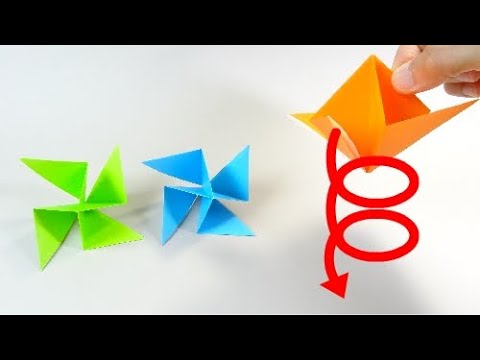 動く折り紙 簡単 落とすかざぐるま Action Origami Falling Pinwheel Youtube