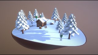 3D Low Poly snowy winter wonderland map