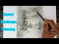 Snowy trees landscape drawing with pencil step by step /Christmas trees.