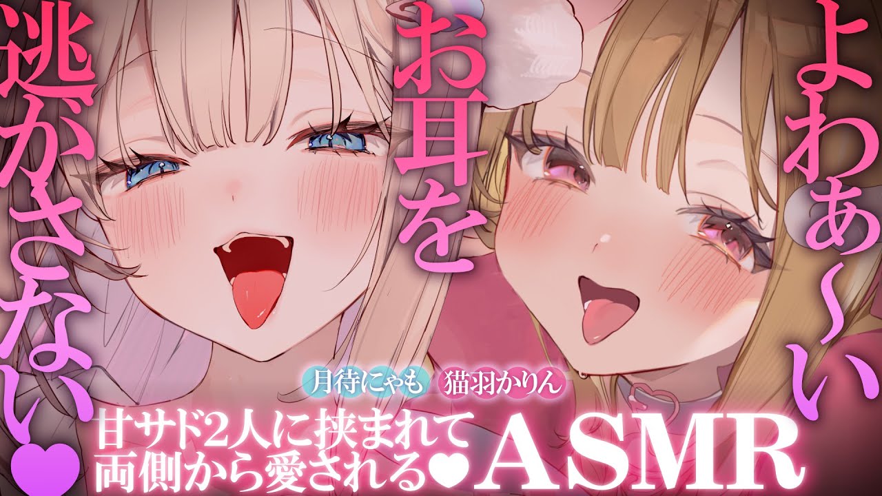 【両耳責めASMR】ゼロ距離密着でよわぁ～いお耳を逃がさない♡優しくいじわるな甘サド2人に挟まれる睡眠導入耳責めASMR♡【高音質】EarCleaning,Whispering,MouthSounds