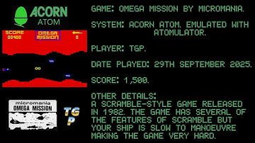 Omega Mission - Micromania - Acorn Atom - Emulated, Pantheon - 1,500 points.
