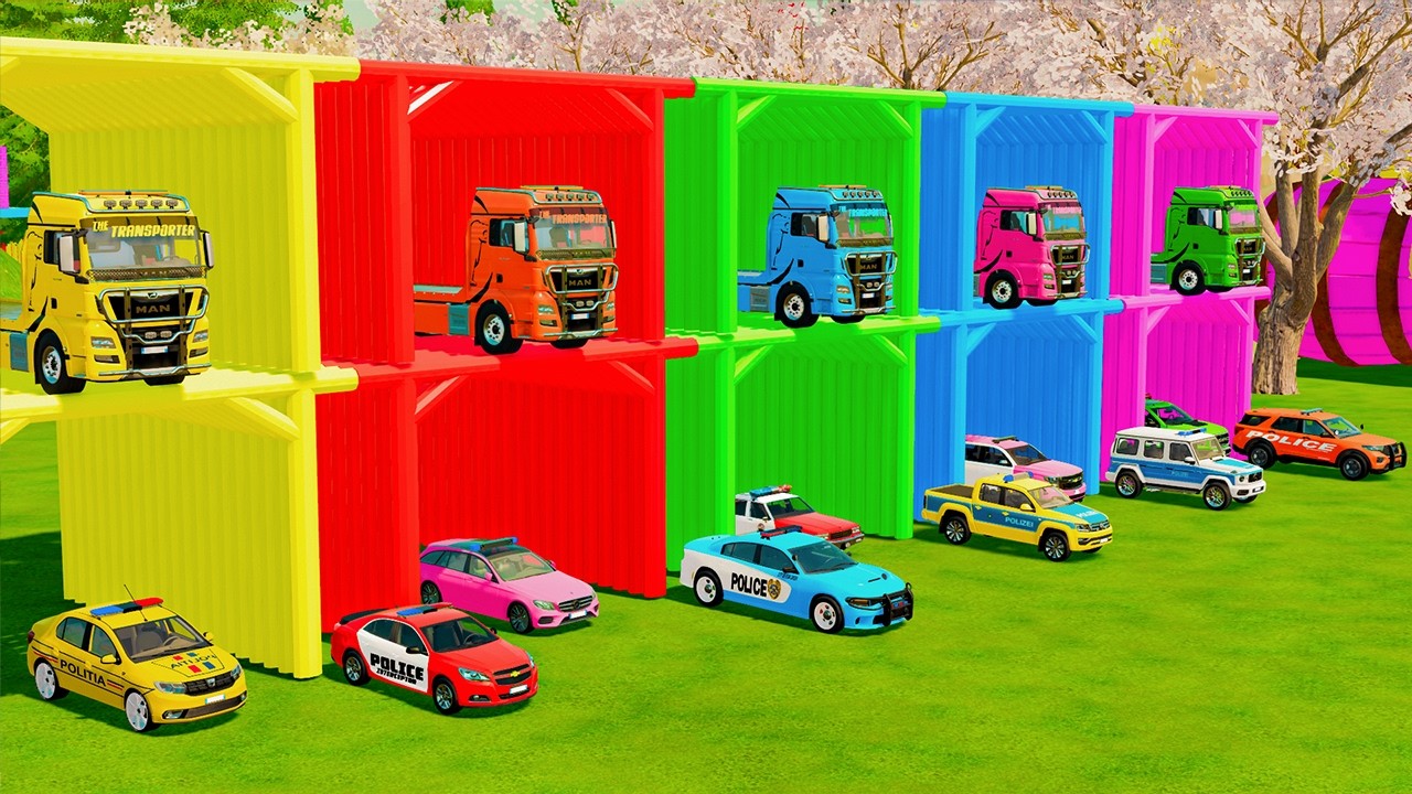 TRANSPORTING ALL POLICE VEHICLES, FIRE TRUCK, EXCAVATOR & CONCRETE MIXER TO GARAGE! | FS22